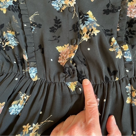 ZARA Black Floral Sheer Chiffon Dress, Midi Oversized Boho Smock Dress, small - Picture 10 of 16